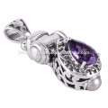 Lila Amethyst und Perle Edelstein 925 Sterling Silber Pandent